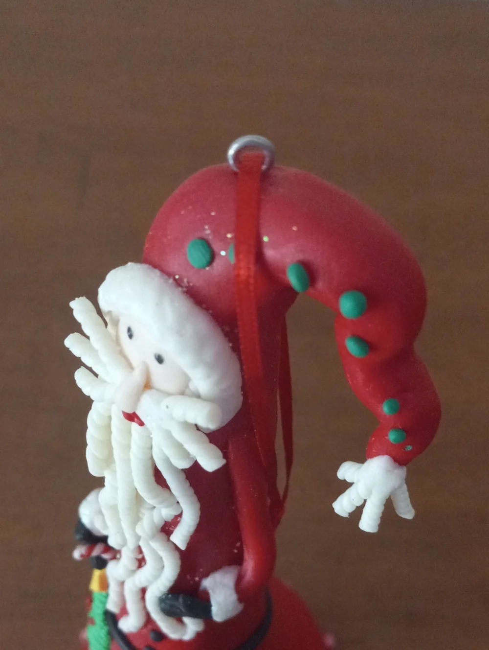 Whimsical Polymer Clay Tall Skinny Cone Santa Figurine Ornament